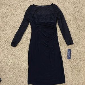 NWT Chaps Navy Blue Dress with lace